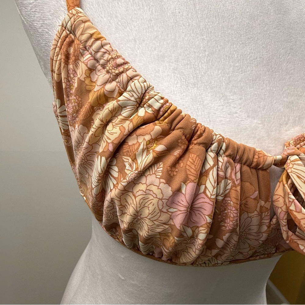 Xhilaration Floral Bikini Top Size L | Brown Peach Boho Swim Top | New Witho/Tag - Picture 4 of 7